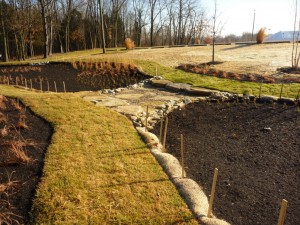 Erosion prevention and sediment control measures around bioretention basins at the University of Cincinnati’s Clermont College campus. Image credit: Chris Rust, Strand Associates, Inc.
