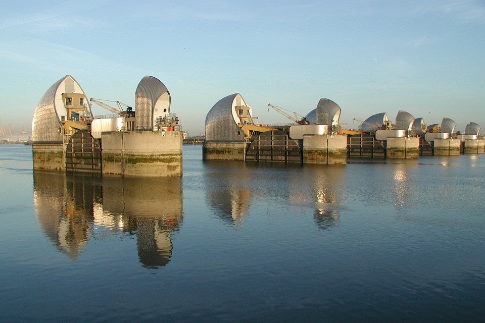 The Thames Barrier protects more than £200bn of assets in London including half a million properties. Image from the UK Environment Agency.