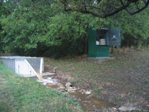 The City of Austin measures streamflow here using an H-flume. Image credit: COA-WPD-WQM