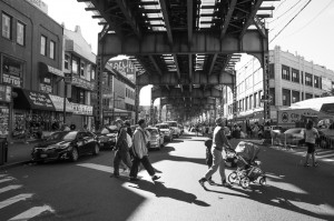 Broadway and Flushing Avenue under the elevated JMZ subway line. Photo ©Krisanne Johnson for the Design Trust for Public Space